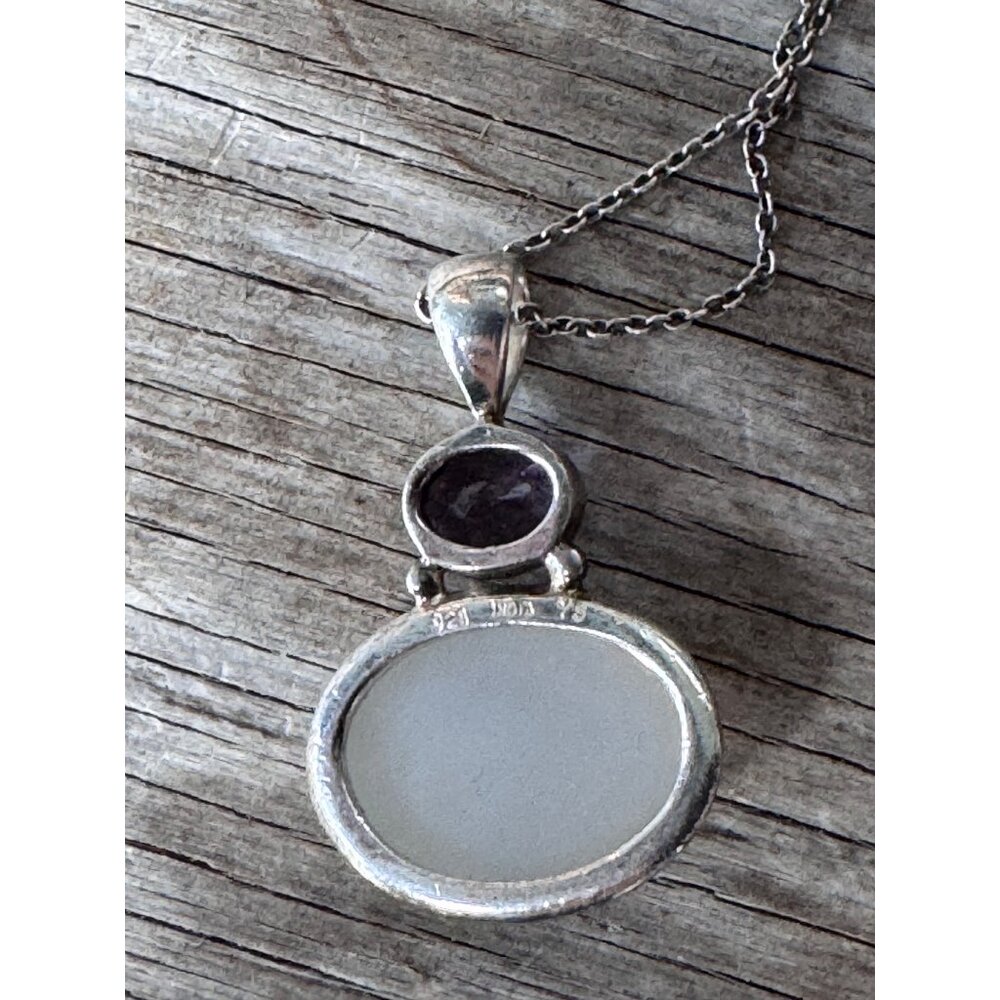 Sterling Silver Pendant Necklace With Amethyst & Druzy Quartz Stones 2.91g - Picture 6 of 11
